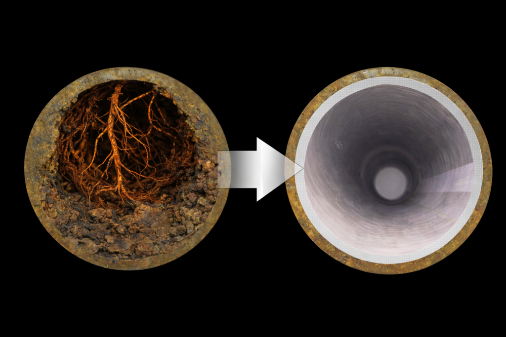 Before and After Trenchless Sewer Repair with a Cured In Place Pipeliner